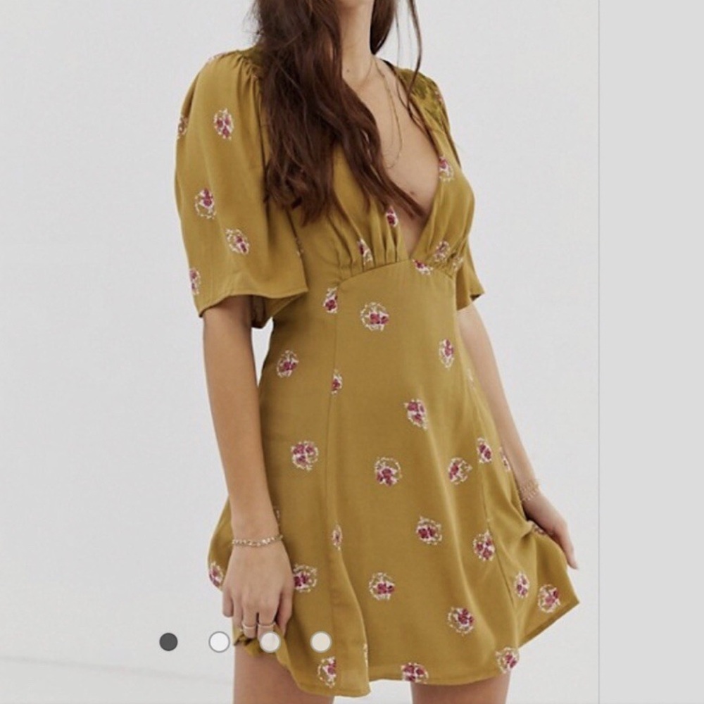 Free People Mockingbird Brown/Yellow Floral Print Backless Mini Dress | Size 4